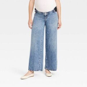 Under Belly Low-Rise Denim Wide Leg Maternity Pant Light Wash